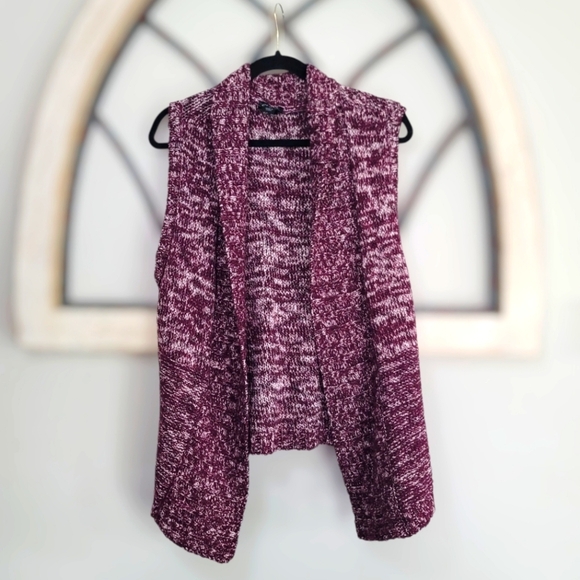 Erika Ladies Sleeveless Open Front Tweed Cardigan Sweater Garnet Large (L) - Picture 1 of 4